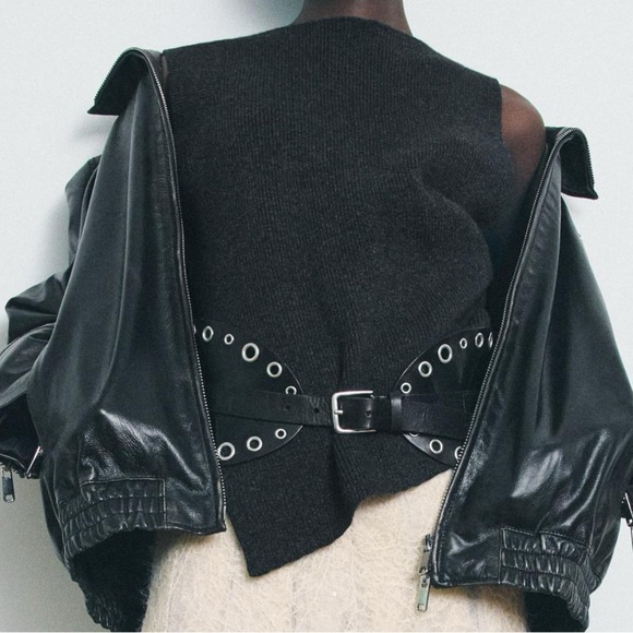 NWT. Zara Black Leather Studded Sash Belt. Size 32. - Picture 11 of 12